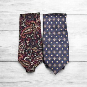 Bill Blass Christian Dior Mens Silk Necktie Lot of 2 Paisley & Geometric…